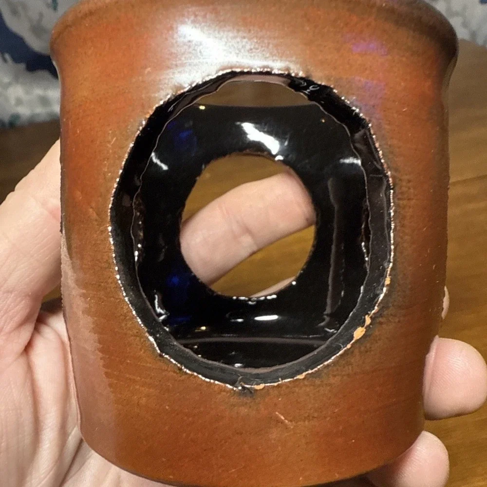 Vintage‎ Terra-cotta tea light candle holder 1992 Red/ Black